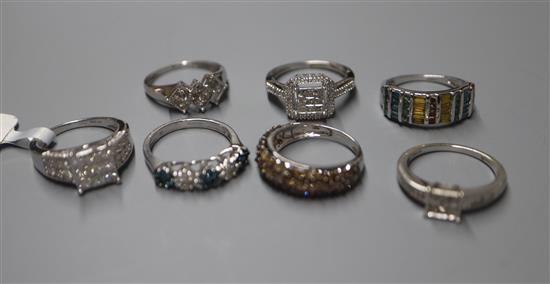 Six 9ct gem-set rings, various and a similar 10K ring